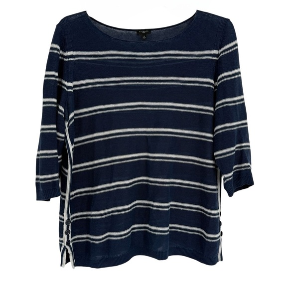 Talbots Women’s Sweater Linen Size 1X Blue Stripe Pullover Long Sleeve Tunic - Picture 1 of 11